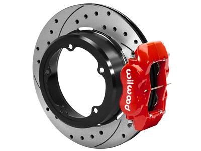 Wilwood 140-12420-DR FDLI Rear 12.19" Big Brake Kit, Drilled, Red, Strange Eng Floater 3.49" Offset