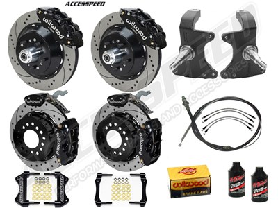 Wilwood SL6R 13" Front & FDL-MC4 12" Rear Brake Kit W/Drop Spindles Black Drilled 1964-1974 GM A/F/X