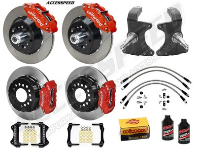 Wilwood SL6R 14" Front & FDL 12" Rear Brake Kit W/2" Drop Spindle, Red, Slotted, 1964-1974 GM A/F/X