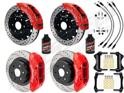 Wilwood TC6R Front & TX4R Rear 16" Brake Kit Red Drilled With Lines & Fluid for 2000-2006 GM 1500