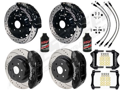 Wilwood TC6R Front & TX4R Rear 16" Brake Kit Black Drilled With Lines & Fluid for 2000-2006 GM 1500