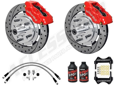 Wilwood FDL-Pro Front 11" Big Brake Combo, Red, Drilled, Brake Lines & Fluid for 1964-1974 GM Cars